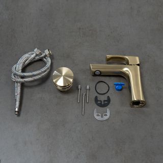 Смеситель для раковины Lemark Ursus LM7206BG с донным клапаном брашированное золото