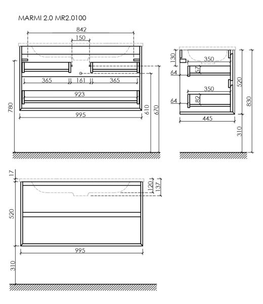 Подвесная тумба под раковину Sancos Marmi 2.0 MR2.0100ECH 99см дуб чарльстон