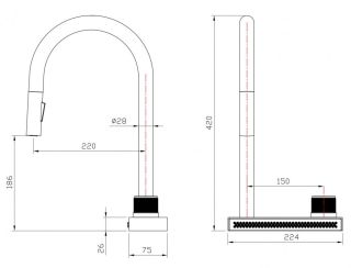 Смеситель для кухни Milacio Ultra MCU.556.GD с вытяжной лейкой и каскадным душем брашированное золото