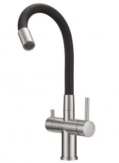 Смеситель для кухни Milacio Ultra MCU.560.SSB под фильтр с краном для питьевой воды и гибким изливом нержавеющая сталь/чёрный