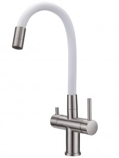 Смеситель для кухни Milacio Ultra MCU.560.SSW под фильтр с краном для питьевой воды и гибким изливом нержавеющая сталь/белый