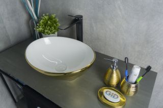 Раковина Gid Nc999 52229 накладная белая / золото 41x34x15