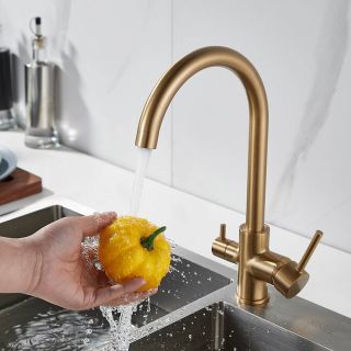 Смеситель для кухни Shevanik S128G с подключением фильтра золотой сатин