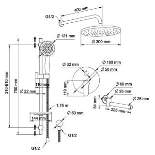 Душевой комплект Swedbe Platta 5542G1 хром/серый