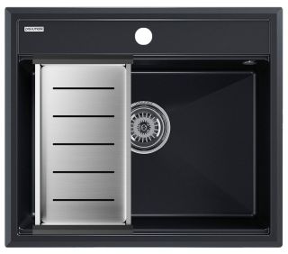 Комплект Paulmark: мойка Stepia 60 и коландер Advance PM115951-BLM+A375-BS чёрный металлик/брашированная нержавеющая сталь