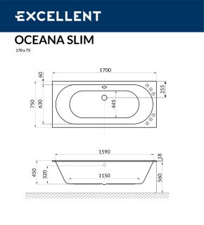 Ванна акриловая EXCELLENT Oceana Slim 170x75