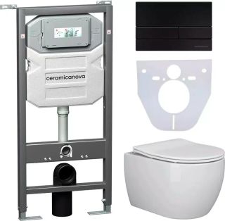 Комплект с инсталляцией Ceramica Nova CN3001_1002B_1000 унитаз Play CN3001 крышка-сиденье с микролифтом и инсталляция Envision CN1002B с чёрной матовой кнопкой смыва Flat