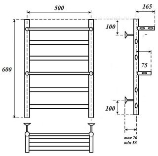 Полотенцесушитель электрический Point Артемида PN14156PE 50x60см с двумя полками левый/правый хром