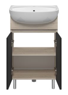 Напольная тумба под раковину Misty Поло 50см антрацит/дуб Галифакс белый