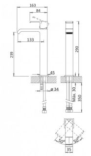 Смеситель для накладной раковины, без донного клапана, белый матовый Cezares PORTA-LC-BIO