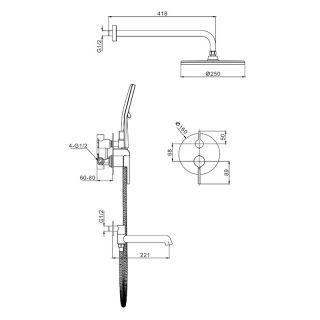 Душевой комплект Raglo R20.27.03 золотой сатин