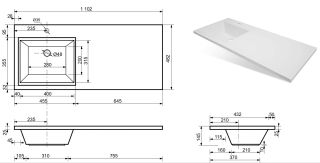 Раковина над стиральной машиной Эстет Даллас ФР-00001741 Л 110см белый