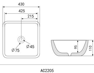 Раковина ABBER Rechteck 43см белый AC2205