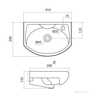 Мебельная раковина Santek Азов 40см отверстие под смеситель справа 1WH110254