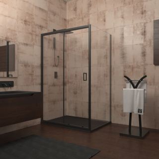 Душевой уголок Veconi Rovigo RV-046B, 1450х800х1950, черный, стекло прозрачное
