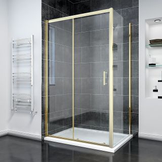 Душевой уголок Veconi Rovigo RV-055G, 1000х900х1950, золото брашинг, прозрачное стекло