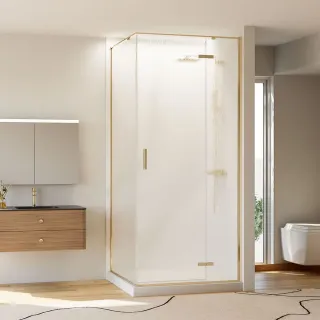 Душевой уголок Veconi Rovigo RV-073RG/R, 1000х800х1950, золото брашинг, стекло дождь