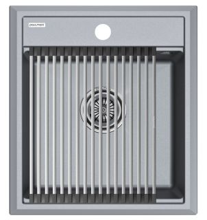 Комплект Paulmark: мойка Stepia 45 и ролл-мат Step PM114651-GRM+R375-BS серый металлик/брашированная нержавеющая сталь