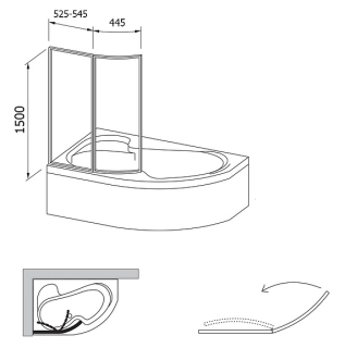 Шторка на ванну Ravak Supernova VSK2 Rosa 160 76P90100Z1 Transparent профиль белый правый