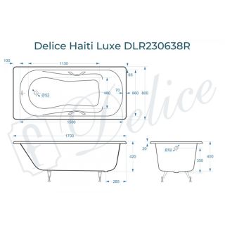 Ванна чугунная Delice Haiti Luxe DLR230638R 170х80 с отверстиями под ручки