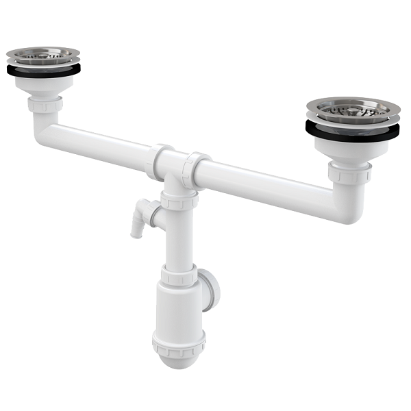 Сифон для двойной мойки AlcaPlast с нержавеющими решетками ?115 и подводкой A453P