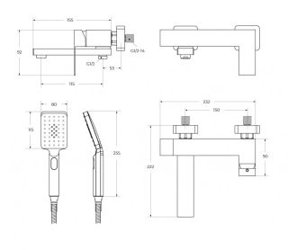 Смеситель для ванны и душа CEZARES SLIDER-VD-IN сатин
