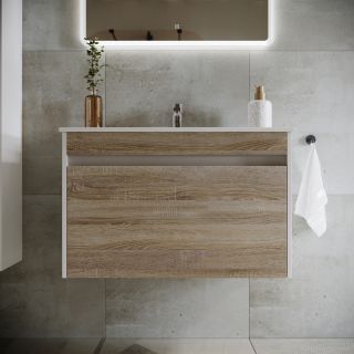 Подвесная тумба под раковину Sancos Smart SM80E 80см дуб бардолино/белый