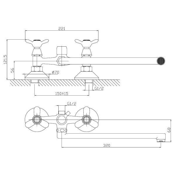 Смеситель для ванны Rossinka Q02-80 Хром