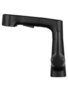 Смеситель для раковины Wonzon & Woghand WW-121B108-MB с выдвижным изливом чёрный матовый