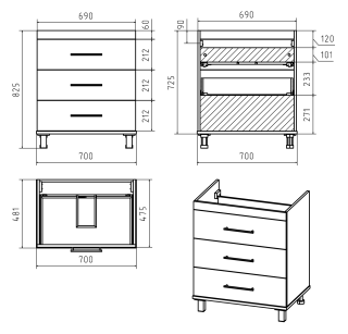 Напольная тумба под раковину Misty Терра 70см серый