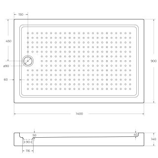 Поддон Cezares TRAY-A-AH-140/90-15-W