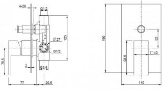 Встраиваемый однорычажный смеситель для душа с переключателем на 2 выхода, бронза Cezares UNIKA-VDIM-02