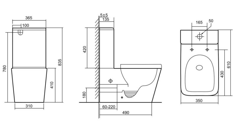 Приставной унитаз ABBER Rechteck AC1210TMB безободковый смыв торнадо чёрный матовый
