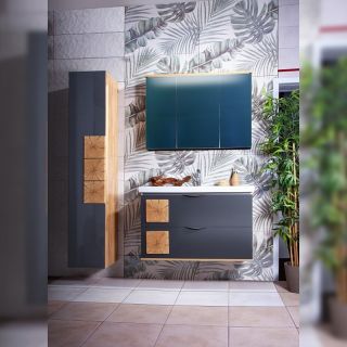 Зеркальный шкаф с подсветкой Бриклаер Форест 4627125414725 100 см дуб золотой/антрацит