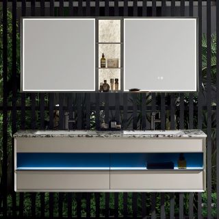 Комплект мебели для ванной Black&White Gravity V-2432 Unihopper drawers Marble 2-hole mirror LED Anti-fog