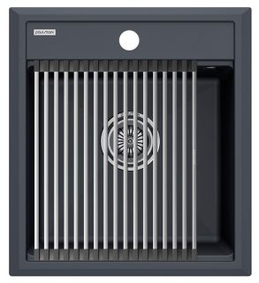 Комплект Paulmark: мойка Stepia 45 и ролл-мат Step PM114651-BLM+R375-BS чёрный металлик/брашированная нержавеющая сталь