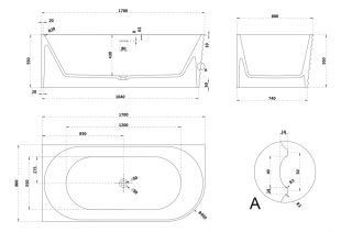 Ванна из искусственного камня ABBER Stein AS9651 L 170x80см белый матовый