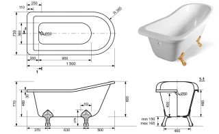 Ванна из литьевого мрамора Эстет Carskaya silk ФР-00014625 150x73см белый матовый