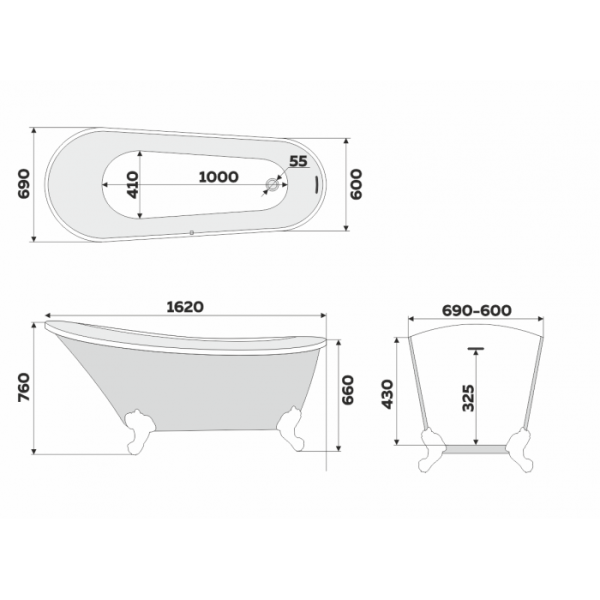 Ванна акриловая Delice Vintage DLR440105Bu 162х69 синяя матовая