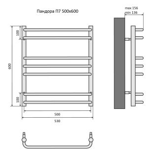 Водяной полотенцесушитель Aquatek Пандора AQ RRС0760BL П7 50x60см чёрный муар