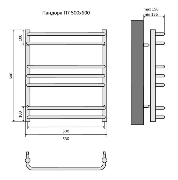Водяной полотенцесушитель Aquatek Пандора AQ RRС0760BL П7 50x60см чёрный муар