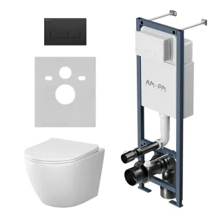 Комплект унитаза с инсталляцией AM.PM Like IS110338.801900 с сиденьем Микролифт и клавишей смыва черной