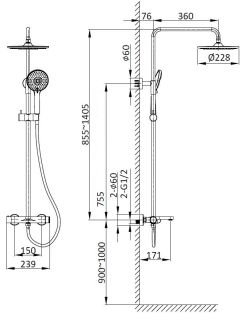 Душевая стойка Vincea Rondo VSFS-1R1MB, черный