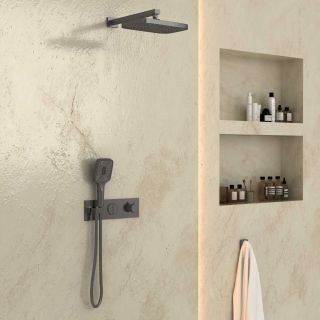 Душевой комплект Vincea VSFW-422T1GM встраиваемый, термостатический, двухрежимный, вороненая сталь