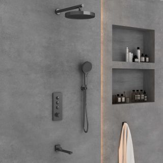 Душевой комплект Vincea VSFW-433TI2GM встраиваемый, термостатический, трехрежимный, вороненая сталь