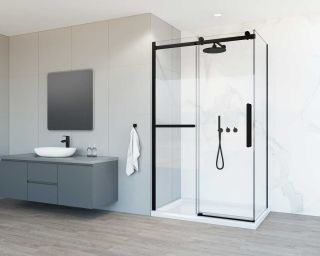 Душевой уголок Vincea Como Soft VSR-1CS8011CLB, 1100*800, черный, стекло прозрачное