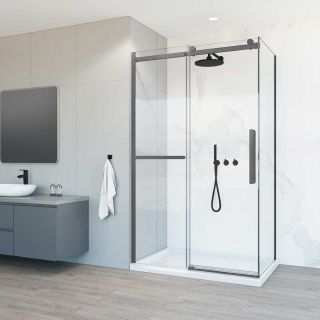 Душевой уголок Vincea Como Soft VSR-1CS9011CLGM, 1100*900, вороненая сталь, стекло прозрачное
