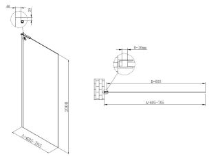 Душевая перегородка Vincea Walk-In VSW-7HA700CLB, 700*2000, черный матовый, стекло прозрачное