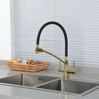 Смеситель для кухни Gappo G4398-13 с фильтром под питьевую воду золотой сатин/чёрный