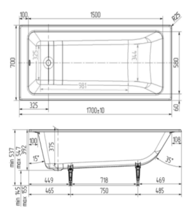 Чугунная ванна Wotte Line 170x70